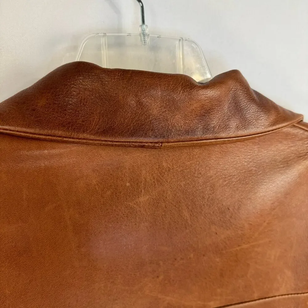 Andrew Marc Leather Car Coat S Brown Button Front Classic Heritage Luxury Jacket